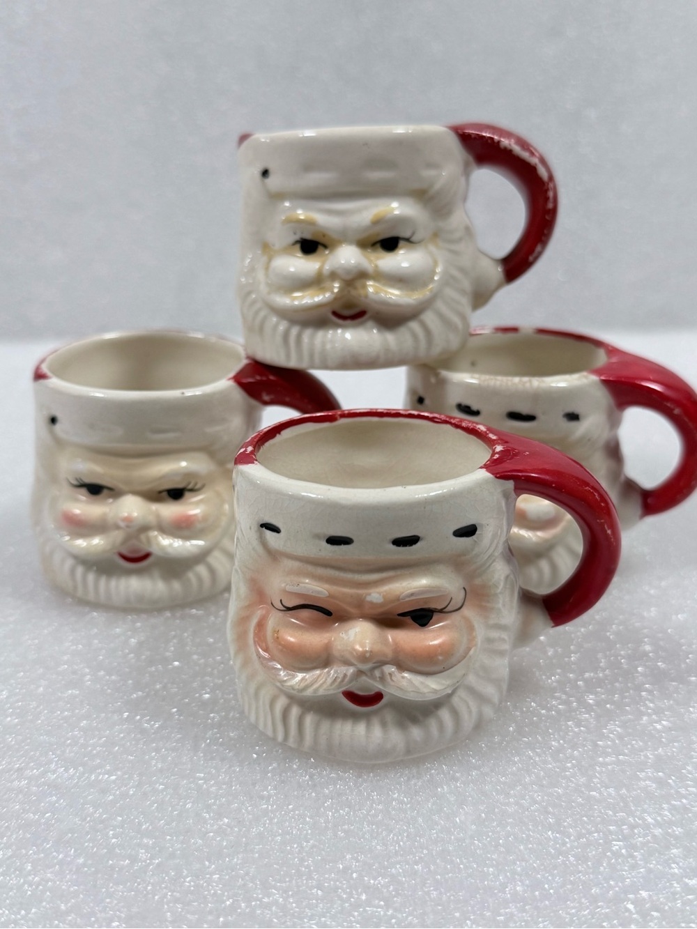 Vintage mid-century ceramic Santa Claus face mini Mugs made in Japan